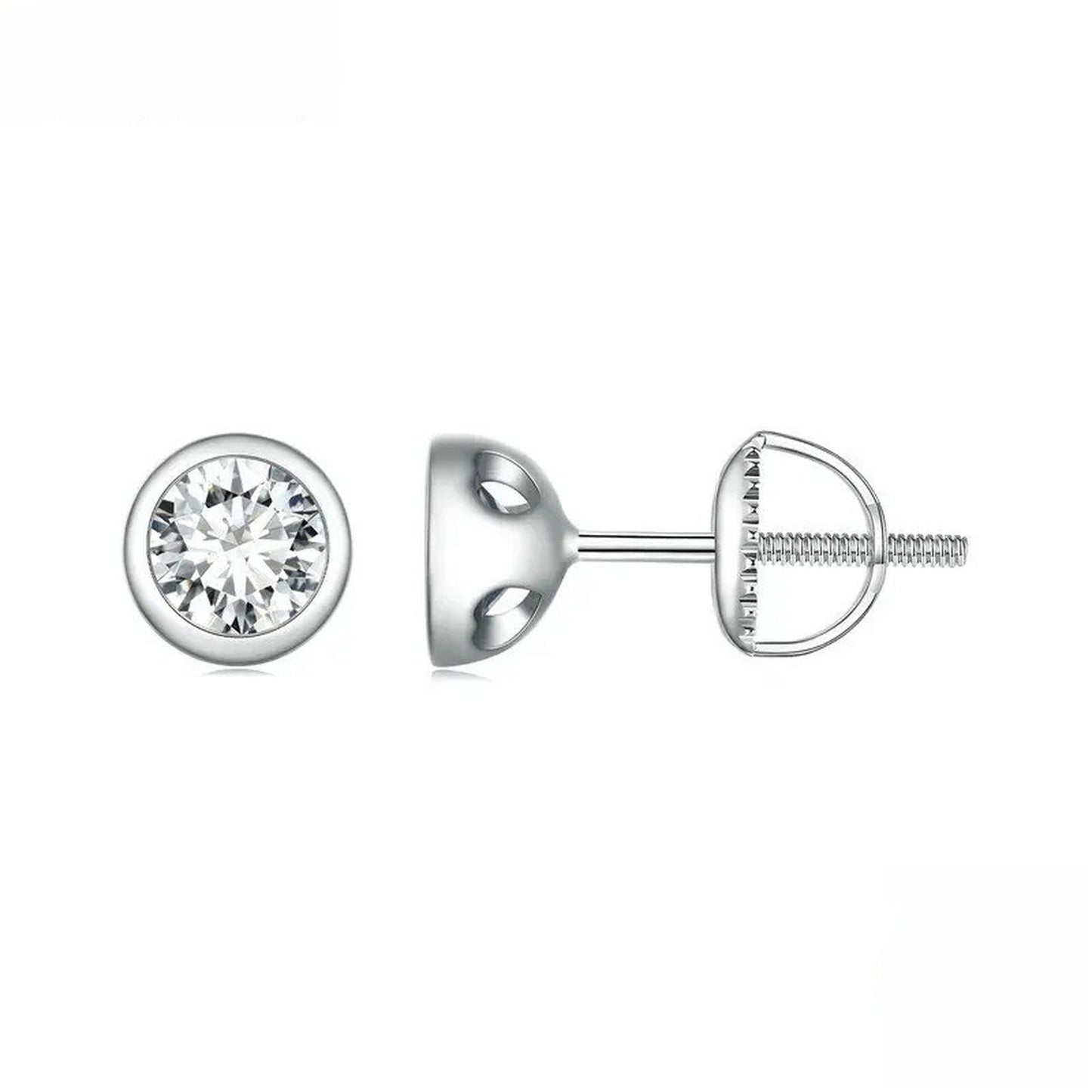 PAHALA Moissanite 0.5CT VVS1 EX D Color Bezel Stud Round Cut Lab Diamond Earrings
