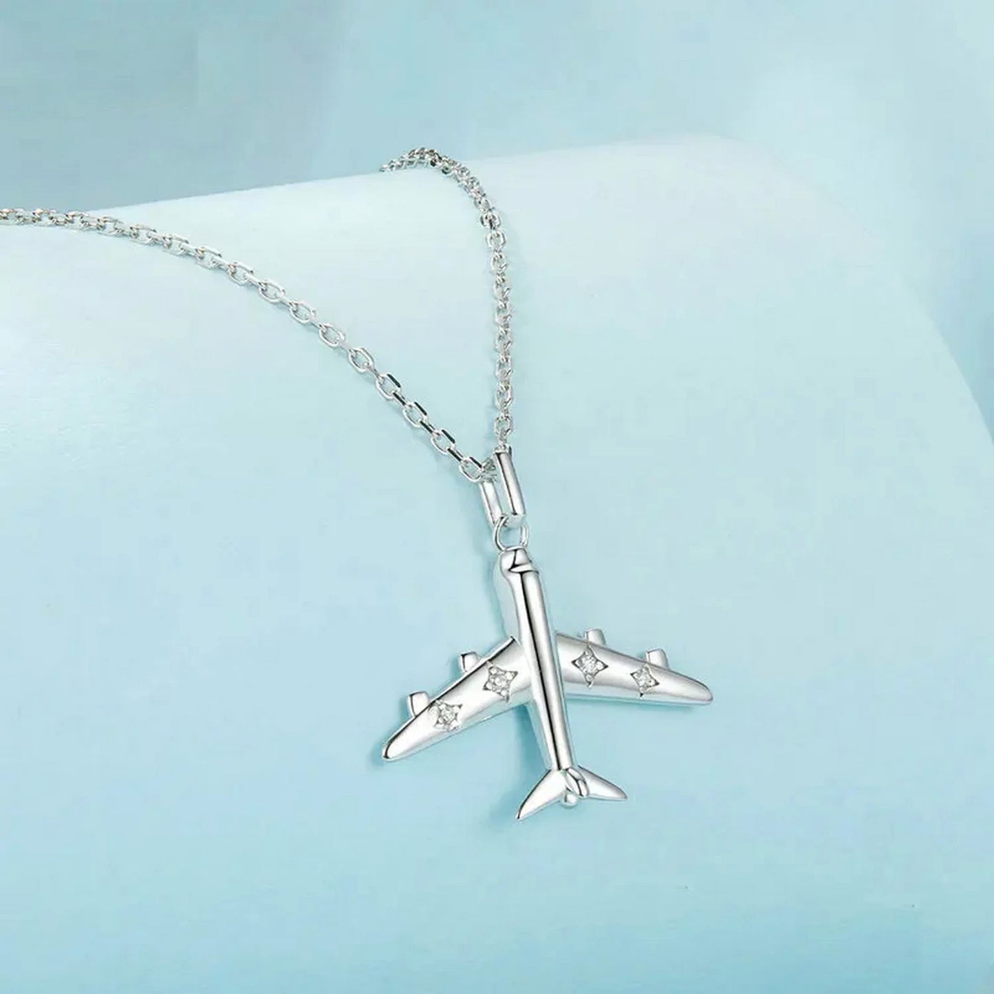 PAHALA 925 Strling Silver Delicate Airplane Travel With Crystals Pendant Necklace