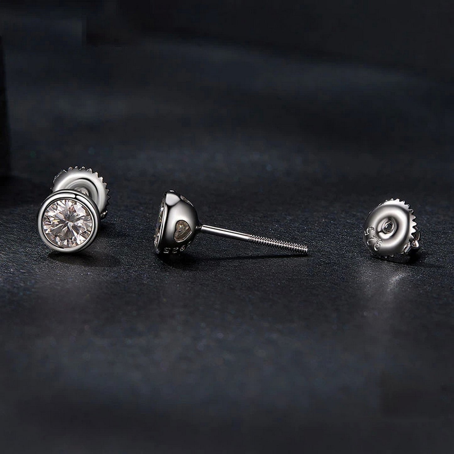 PAHALA Moissanite 0.5CT VVS1 EX D Color Bezel Stud Round Cut Lab Diamond Earrings