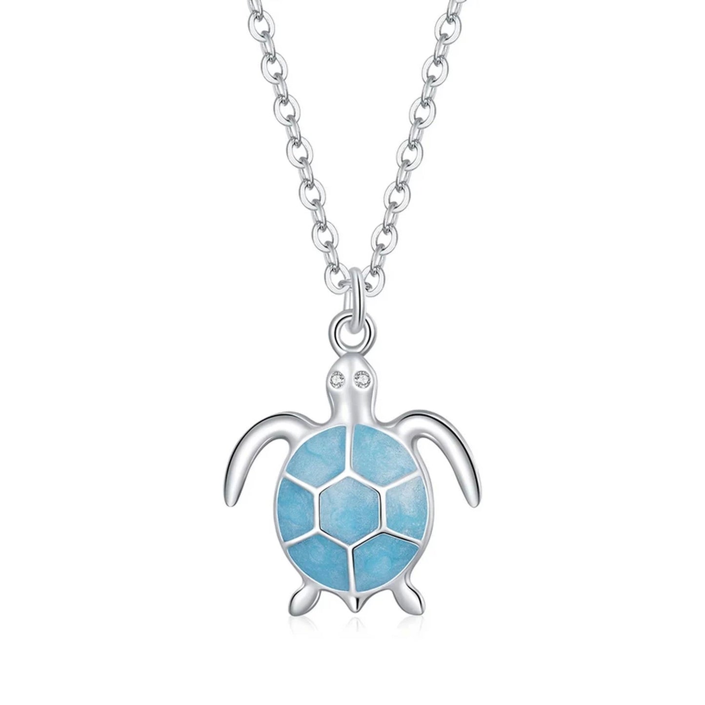 PAHALA 925 Strling Silver Sky Blue Enamel Turtle Cute Animal Pendant Necklace