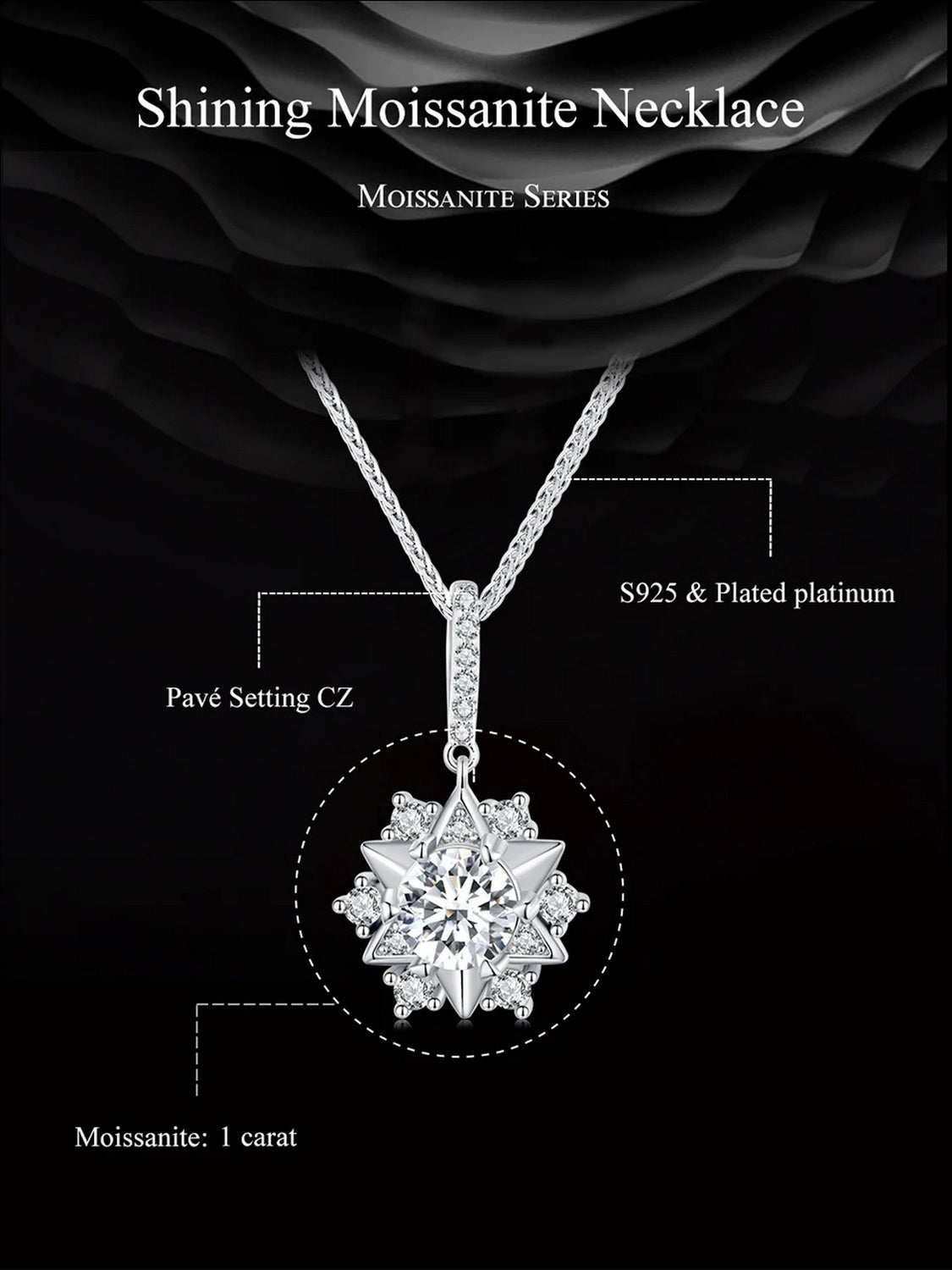 PAHALA Moissanite 1.0CT D Color VVS1 Star Pendant Necklace