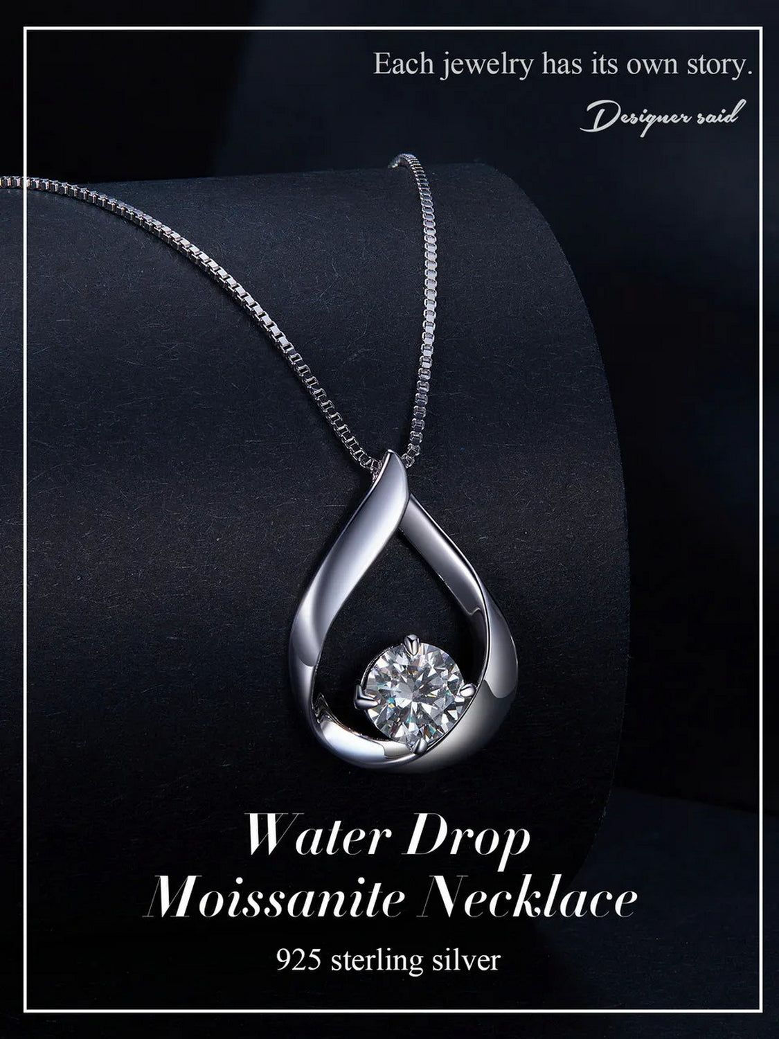 PAHALA Moissanite 1.0CT D Color VVS1 Waterdrop Pendant Necklace