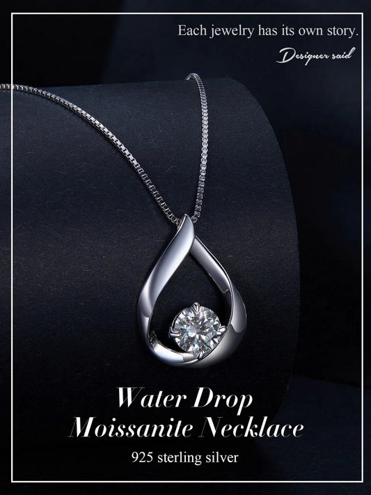 PAHALA Moissanite 1.0CT D Color VVS1 Waterdrop Pendant Necklace