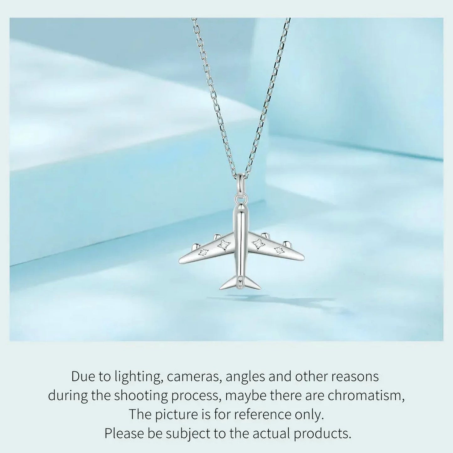 PAHALA 925 Strling Silver Delicate Airplane Travel With Crystals Pendant Necklace