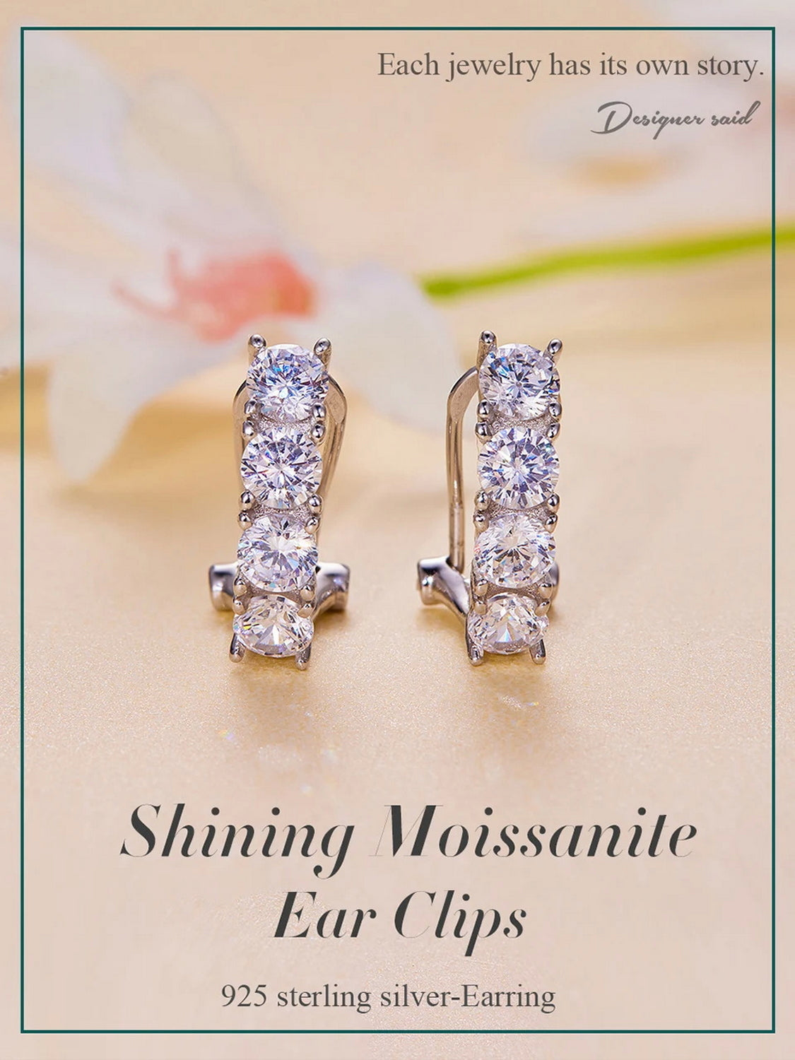 PAHALA Moissanite 2.4CT D Color VVS1 EX Simple Ear Clips Brilliant Earrings