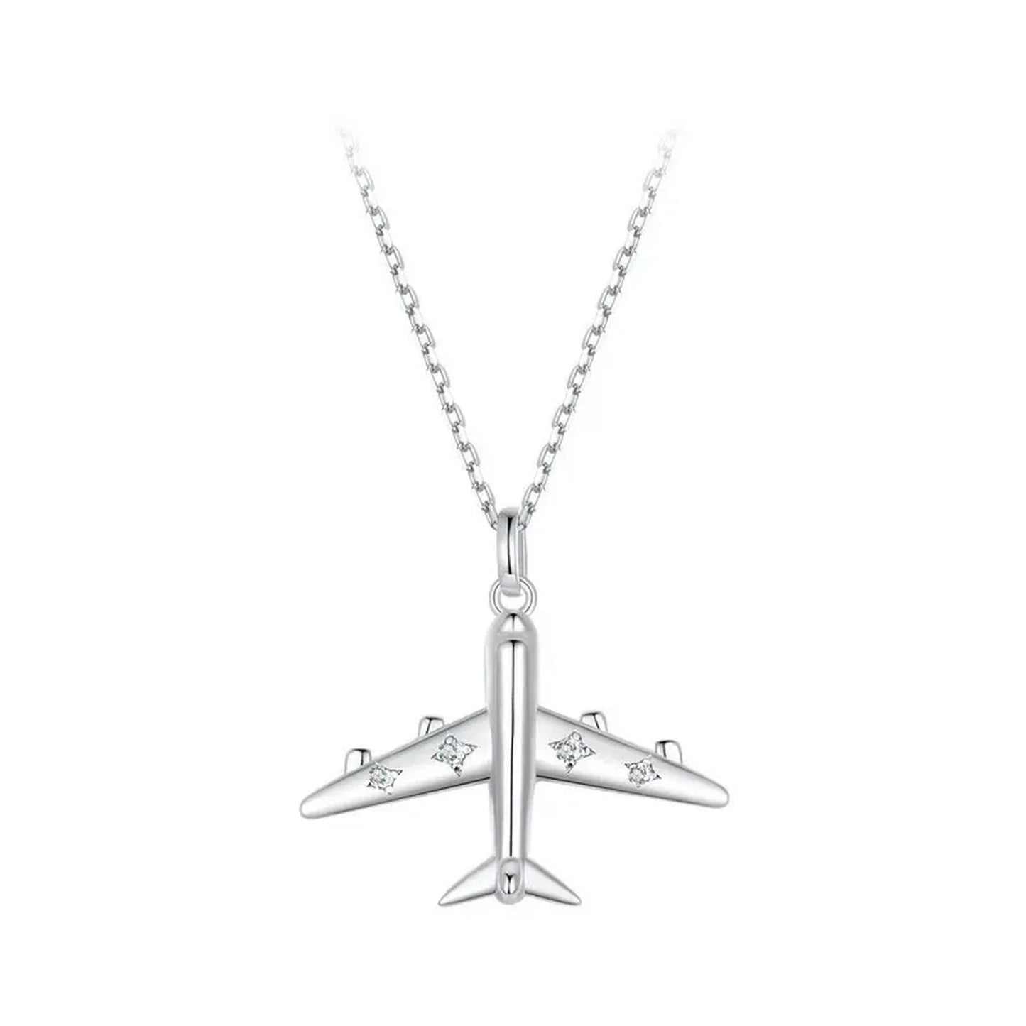 PAHALA 925 Strling Silver Delicate Airplane Travel With Crystals Pendant Necklace