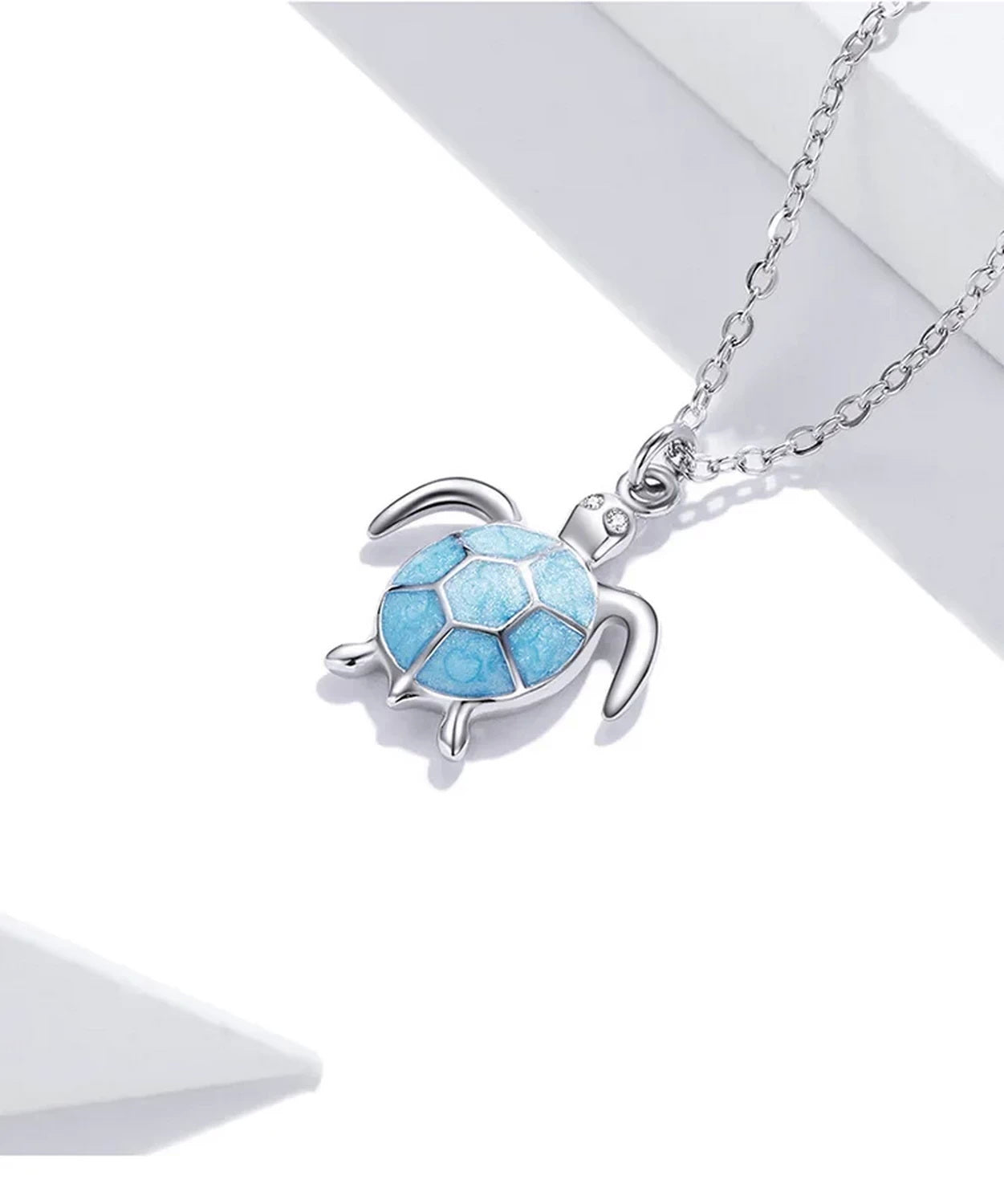 PAHALA 925 Strling Silver Sky Blue Enamel Turtle Cute Animal Pendant Necklace