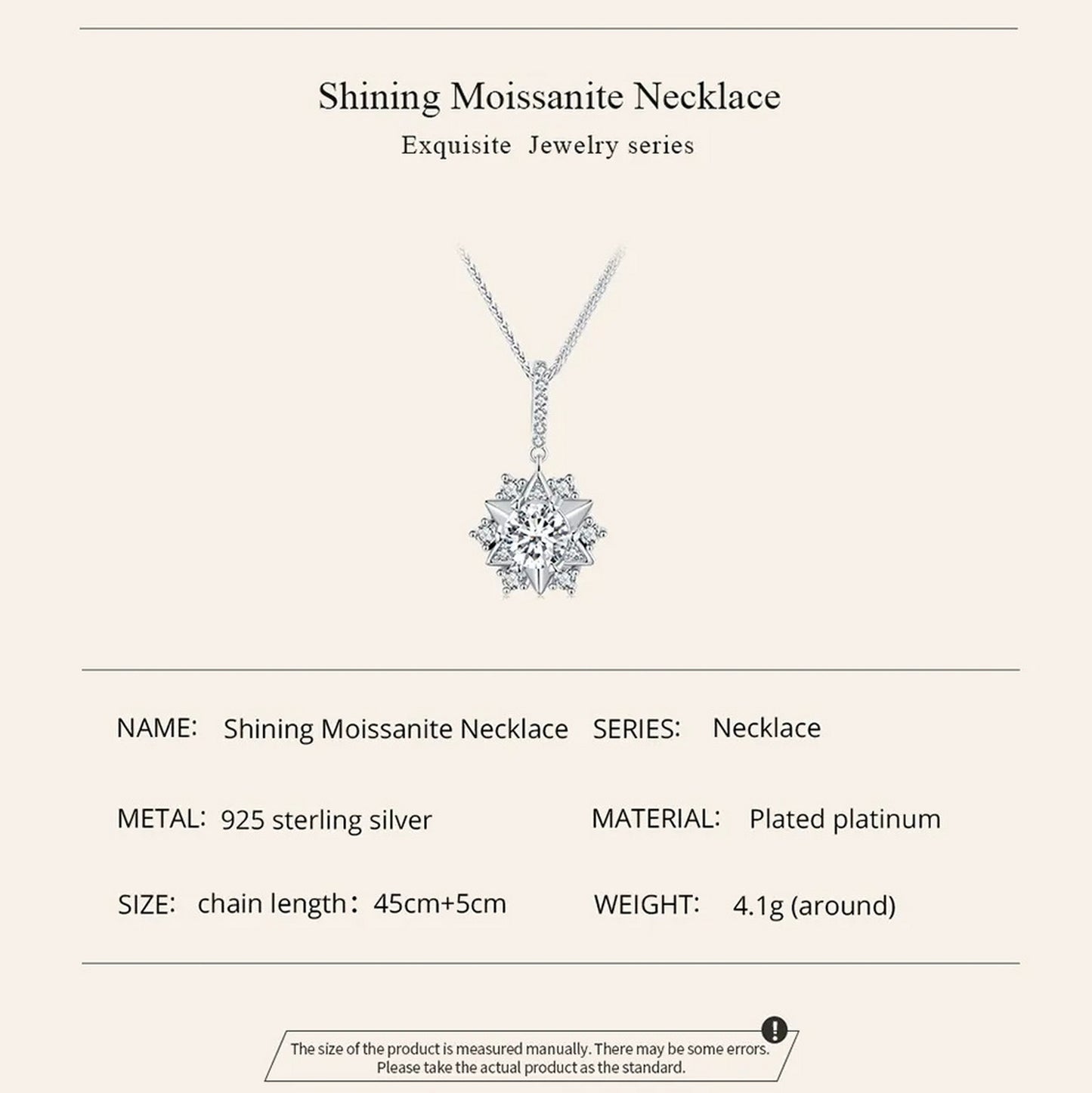 PAHALA Moissanite 1.0CT D Color VVS1 Star Pendant Necklace