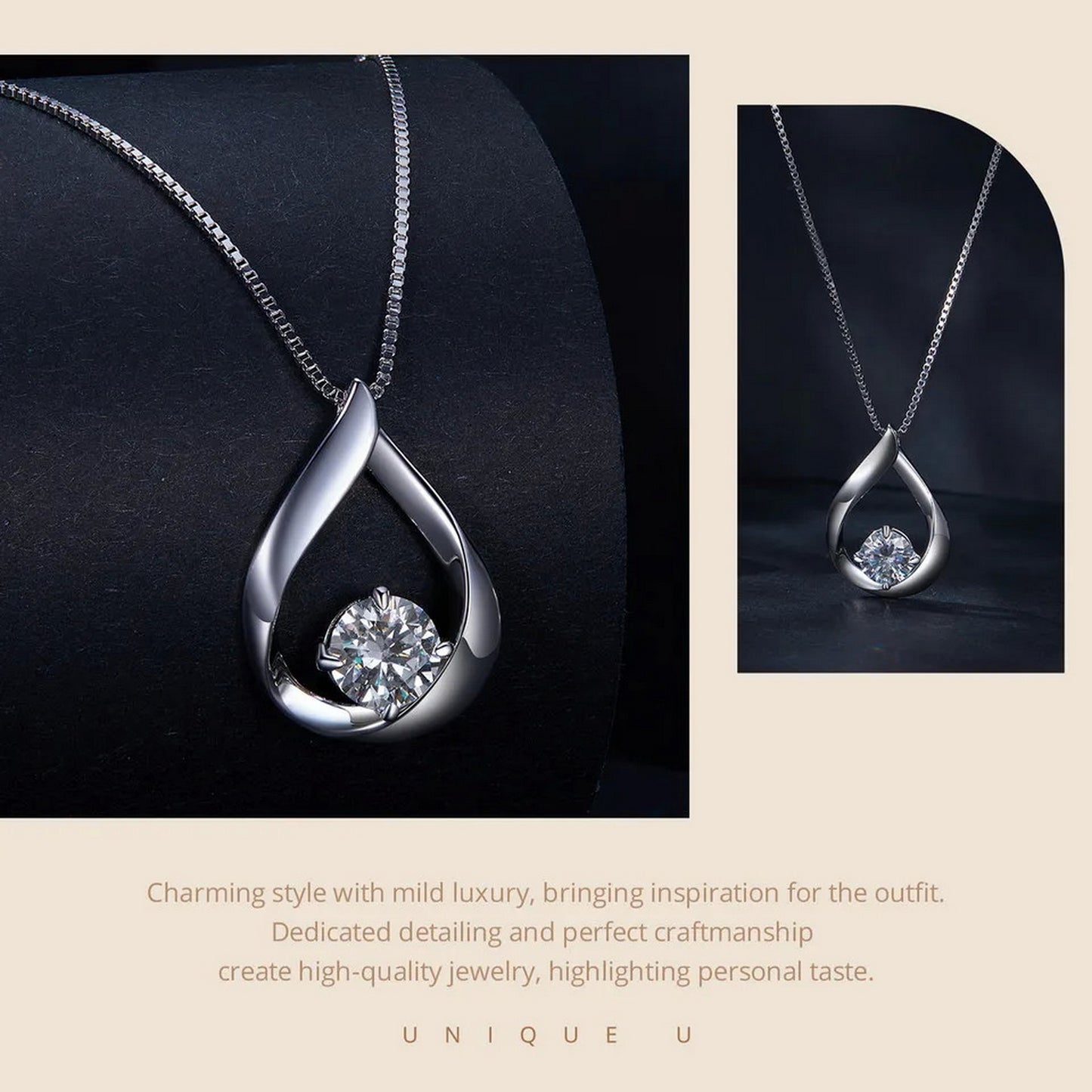 PAHALA Moissanite 1.0CT D Color VVS1 Waterdrop Pendant Necklace