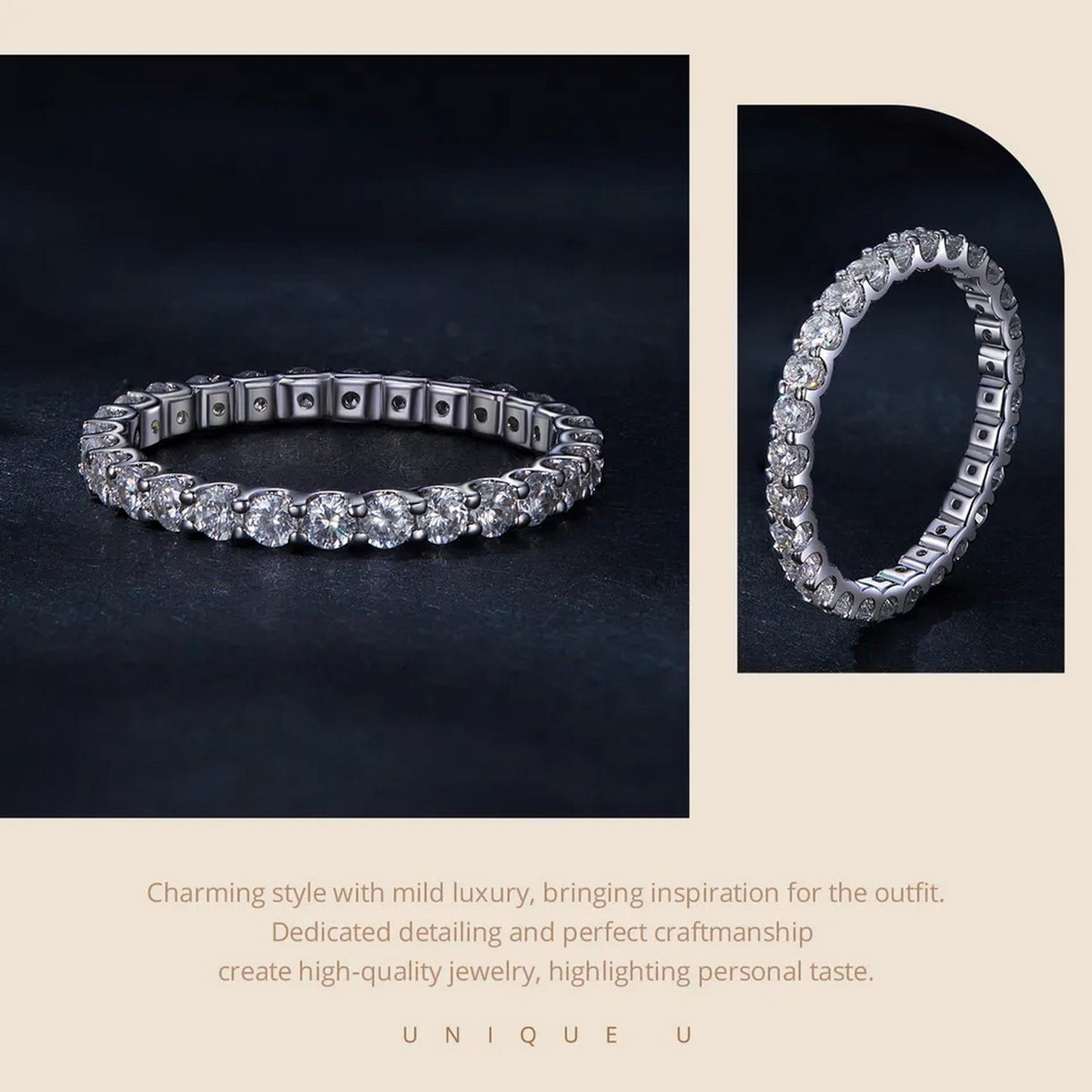 PAHALA Moissanite Full Eternity Lab Diamond Engagement Band Ring