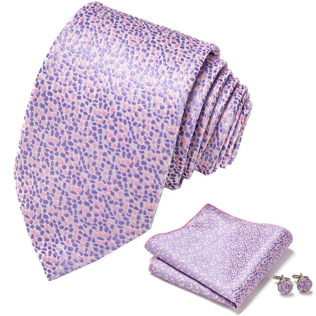 PAHALA Mens Silk Jacquard Woven Necktie Cufflinks Pocket Square Set Box