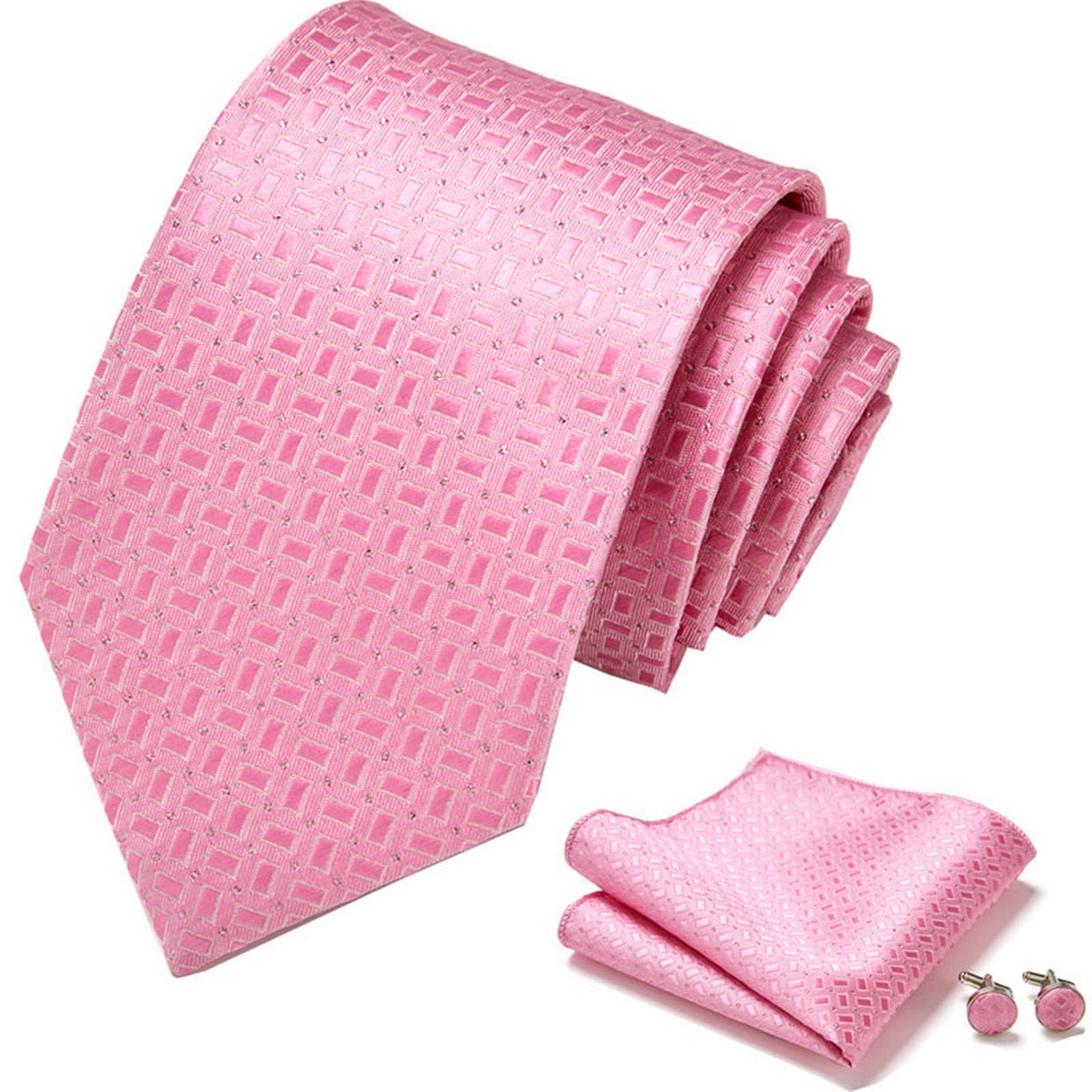 PAHALA Mens Silk Jacquard Woven Necktie Cufflinks Pocket Square Set Box