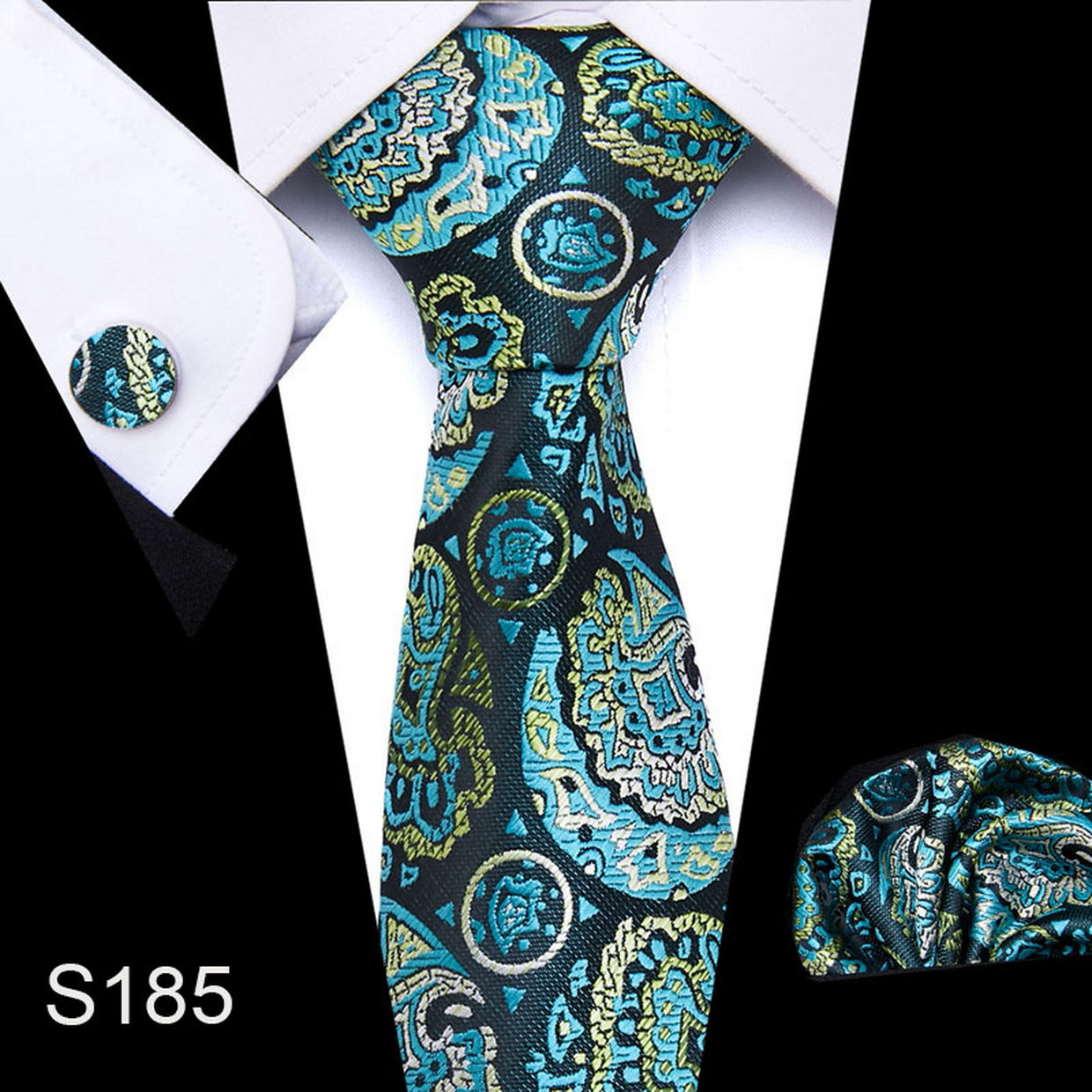 PAHALA Mens Silk Jacquard Woven Necktie Cufflinks Pocket Square Set Box