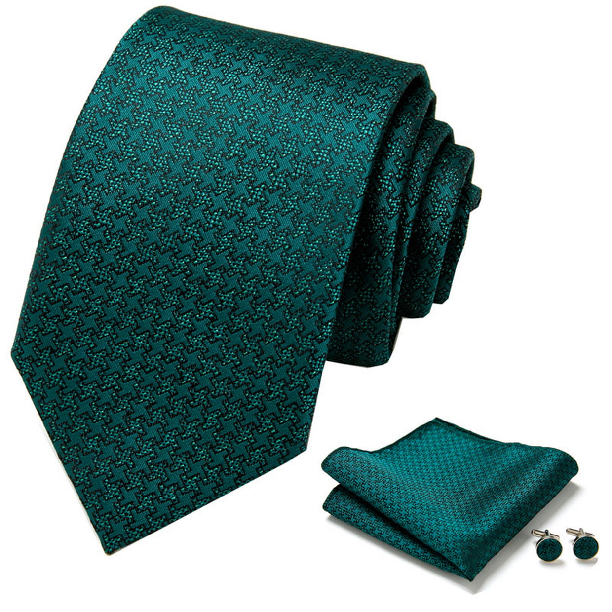 PAHALA Mens Silk Jacquard Woven Necktie Cufflinks Pocket Square Set Box