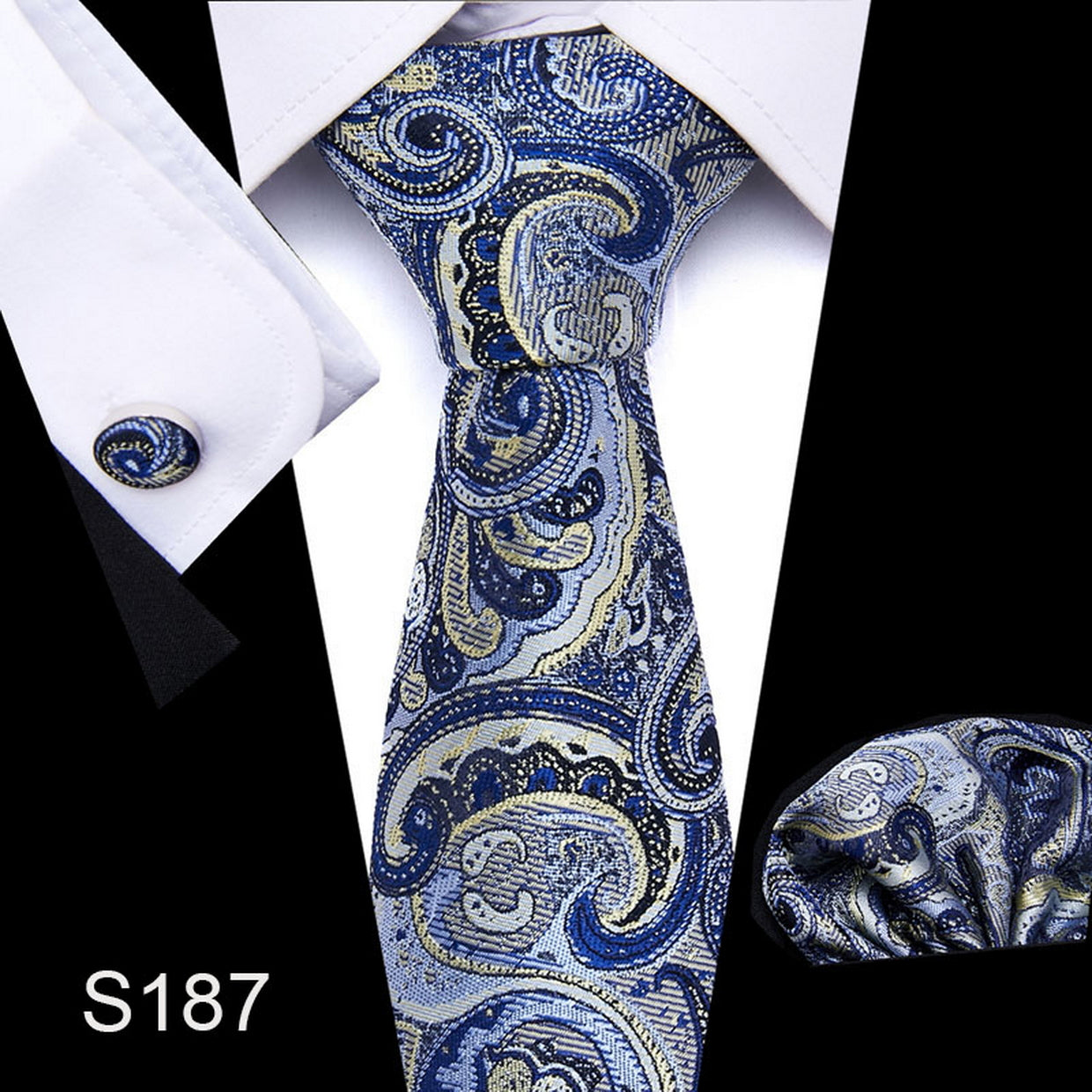 PAHALA Mens Silk Jacquard Woven Necktie Cufflinks Pocket Square Set Box