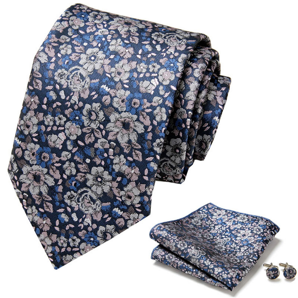 PAHALA Mens Silk Jacquard Woven Necktie Cufflinks Pocket Square Set Box