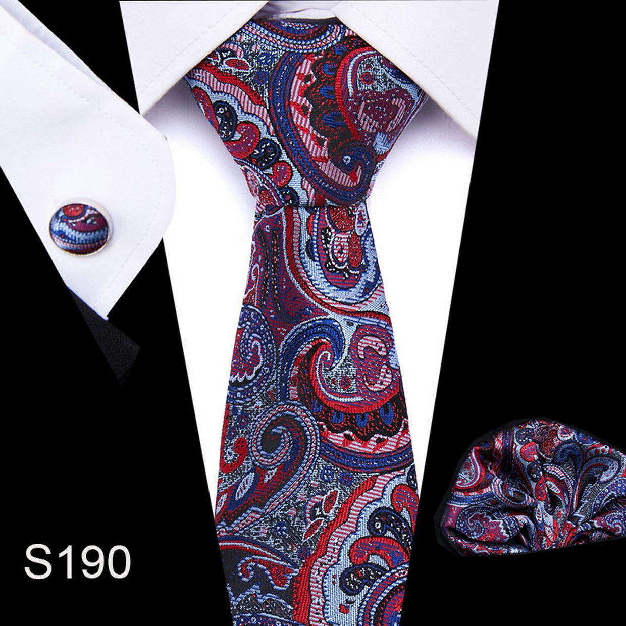 PAHALA Mens Silk Jacquard Woven Necktie Cufflinks Pocket Square Set Box