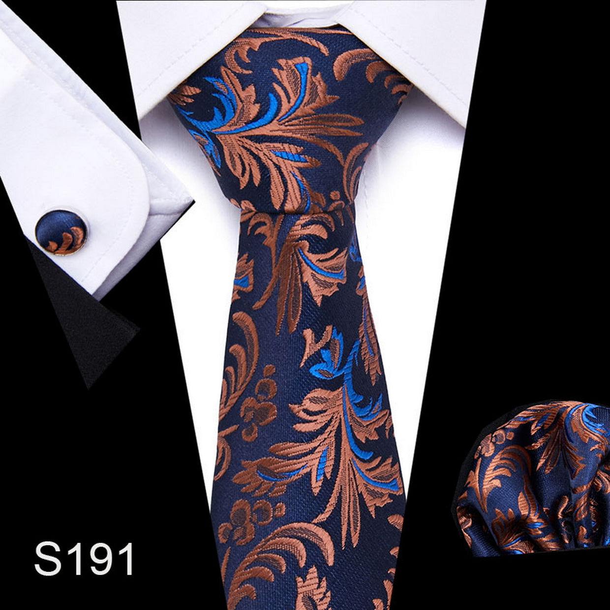 PAHALA Mens Silk Jacquard Woven Necktie Cufflinks Pocket Square Set Box