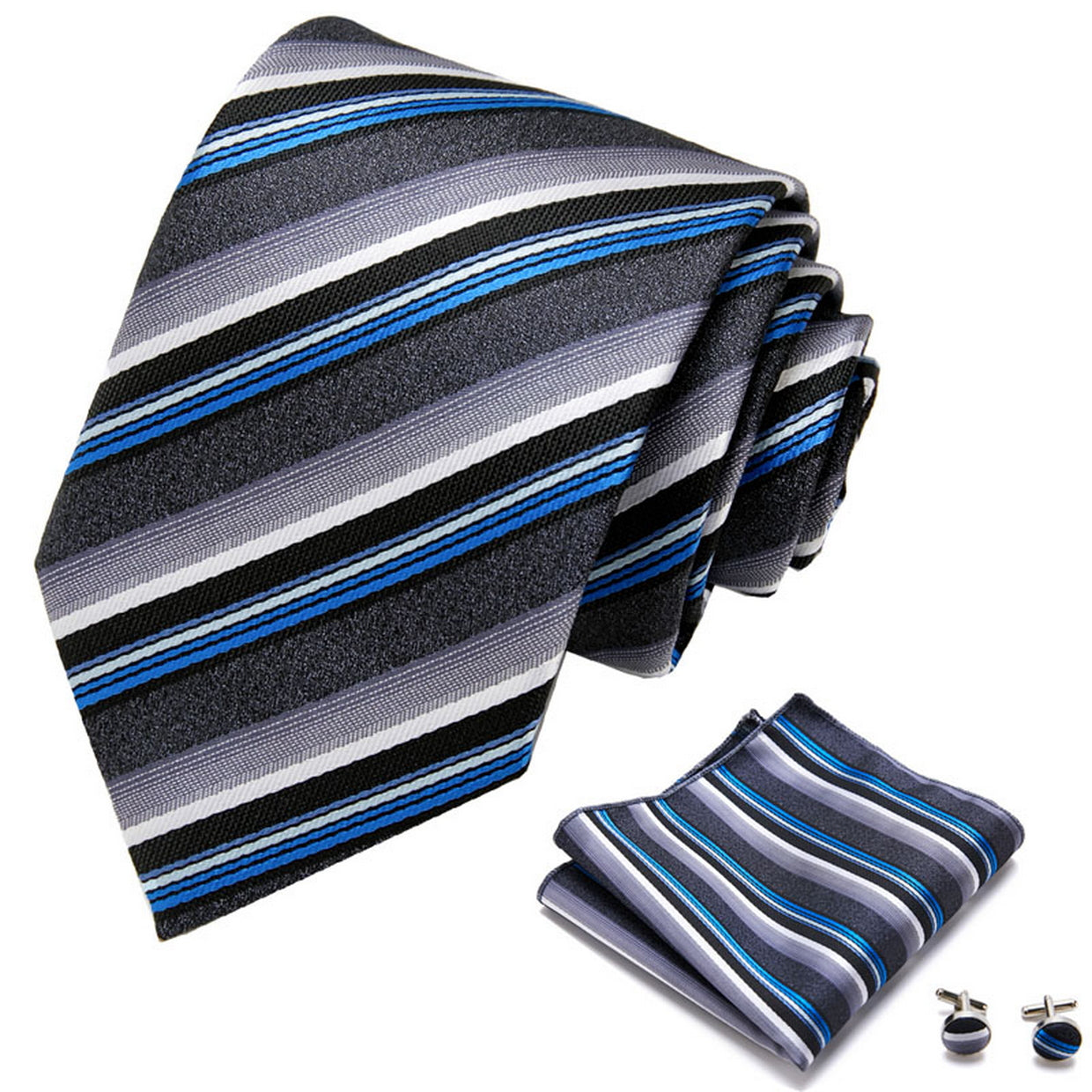 PAHALA Mens Silk Jacquard Woven Necktie Cufflinks Pocket Square Set Box