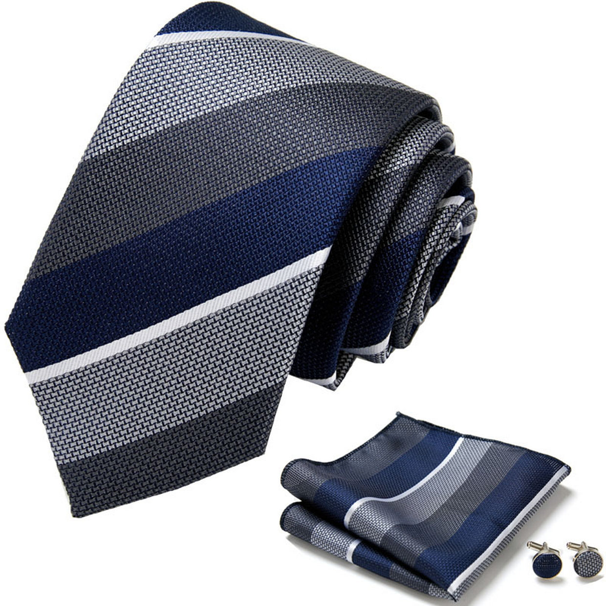 PAHALA Mens Silk Jacquard Woven Necktie Cufflinks Pocket Square Set Box