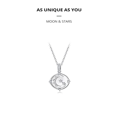 PAHALA 925 Sterling Silver Moon Stars Chain Crystals Necklace Pendant Wedding Necklace