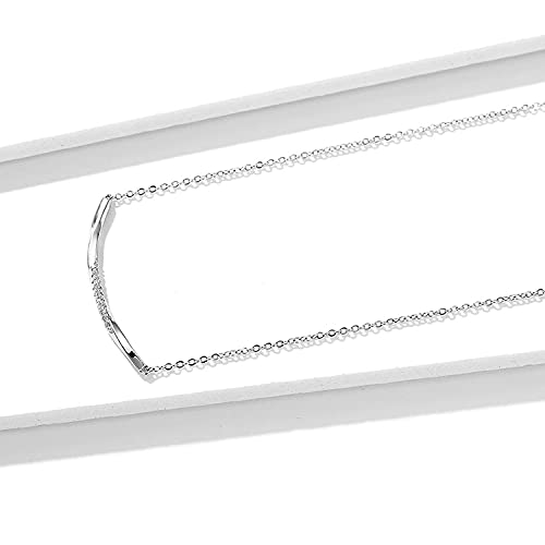 PAHALA 925 Sterling Silver Wave Clear CZ Choker Minimalist Crystals Pendant Necklace