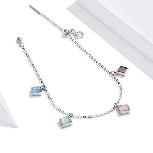 PAHALA 925 Sterling Geometric Opal Smooth Cat Eyes Stone Adjustable Chain Snake Clasp Bracelet