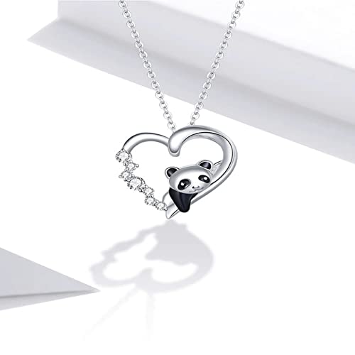 PAHALA 925 Sterling Silver Zircon Enamel Cute Animal Baby Panda Chain Necklace Pendant Wedding Necklace