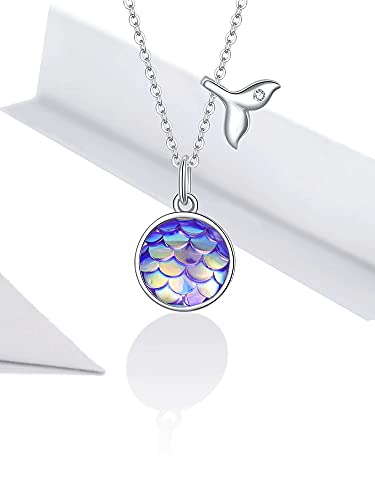 PAHALA 925 Sterling Silver Sparkling Fishtail Scale Blue Ocean Chain Link Pendant Wedding Necklace