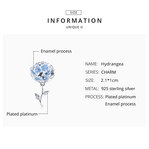 PAHALA 925 Strling Silver Blue Hydrangeas Pendant Charm Bead