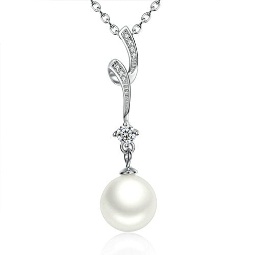 PAHALA 925 Sterling Silver Pearl with Crystals Pendant Necklace Earrings Jewelry Set