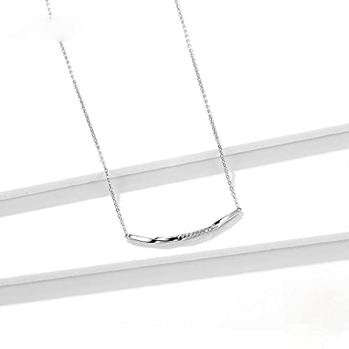 PAHALA 925 Sterling Silver Wave Clear CZ Choker Minimalist Crystals Pendant Necklace