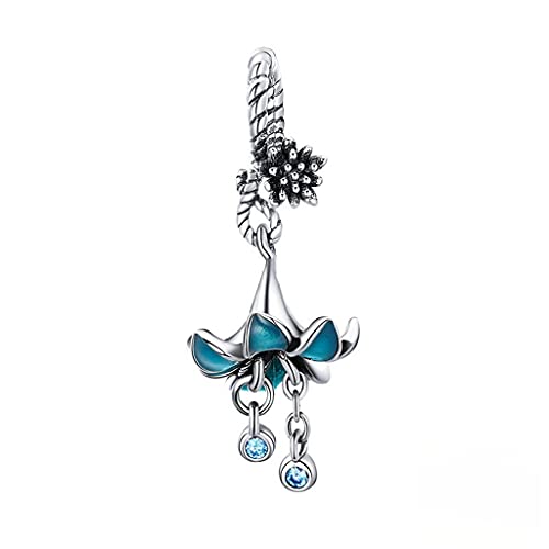 PAHALA 925 Strling Silver Blue Enamel Flower Pendant with Crystals Charm Bead
