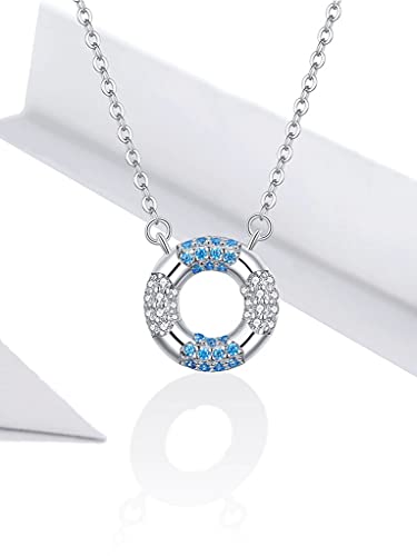 PAHALA 925 Sterling Silver Blue Swimming Ring Circle Charm Sport Crystals Pendant Necklace
