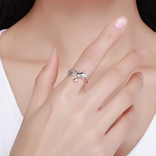 PAHALA 925 Strling Silver Bird Spring Tree Crystals Finger Weeding Party Ring