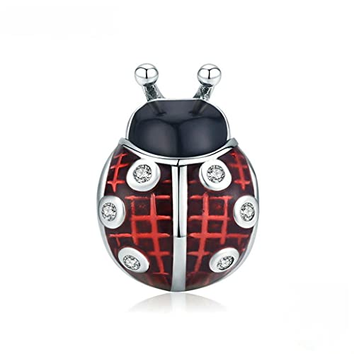 PAHALA 925 Sterling Silver Red Enamel Ladybug Metal Beads Charm Charm Bead