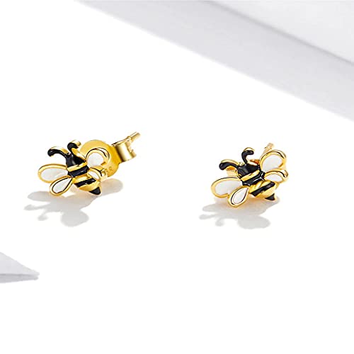 PAHALA 925 Sterling Silver Cute Yellow Enamel Bee Stud Earrings