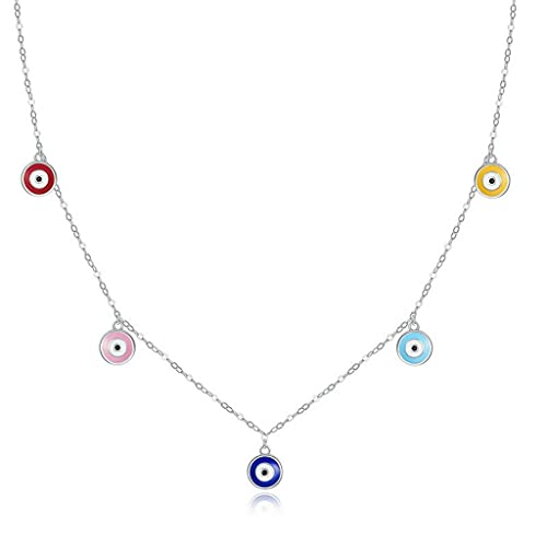 PAHALA 925 Sterling Silver Enamel Guardian Eye Chain Necklace Pendant Wedding Necklace