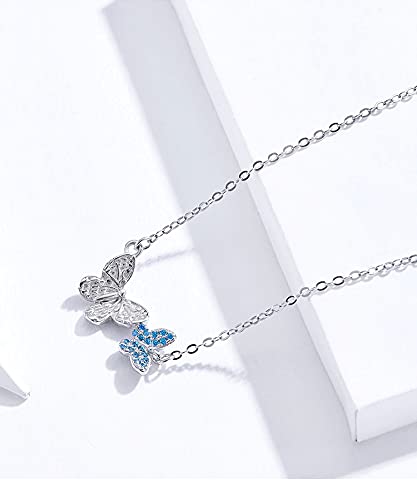 PAHALA 925 Sterling Silver Flying Butterfly Blue Crystals Pendant Wedding Necklace