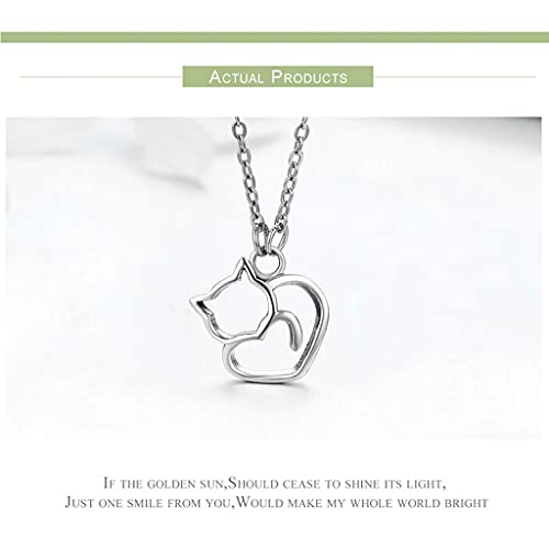 PAHALA 925 Sterling Silver Lovely Cat Clear CZ Pendant Necklace