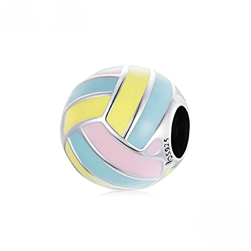 PAHALA 925 Sterling Silver Summer Beach Volleyball Enamel Charm Bead