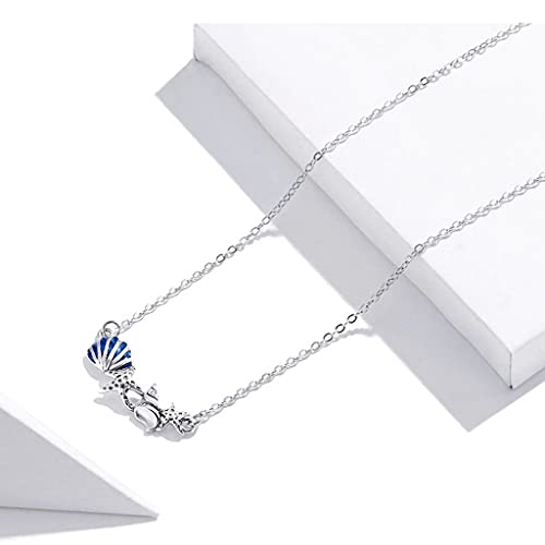 PAHALA 925 Sterling Silver Summer Shell and Starfish Chain Pendant Wedding Necklace