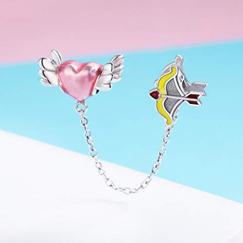 PAHALA 925 Sterling Silver Enamel Romantic Heart Arrow Safety Chain Charm Bead