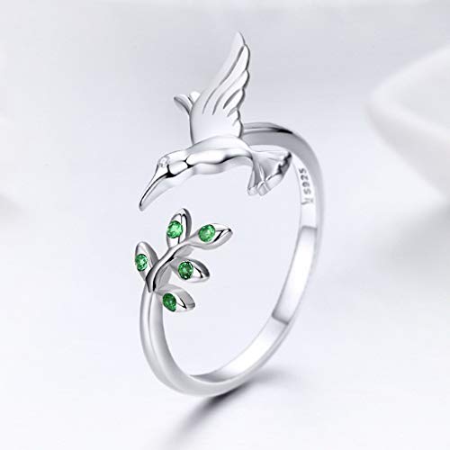 PAHALA 925 Strling Silver Bird Spring Tree Crystals Finger Weeding Party Ring