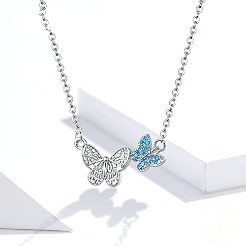 PAHALA 925 Sterling Silver Flying Butterfly Blue Crystals Pendant Wedding Necklace