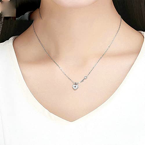 PAHALA 925 Sterling Silver Love Heart Lock Key Crystals Pendant Wedding Necklace