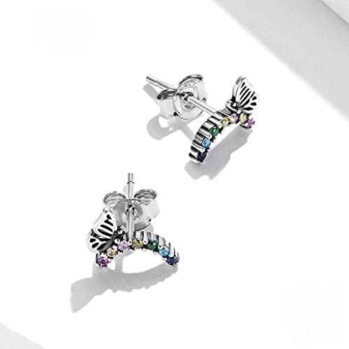 PAHALA 925 Sterling Silver Cute Rainbow Butterfly Coloful Crystals Stud Earrings