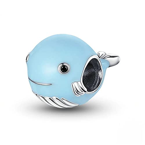 PAHALA 925 Strling Silver Blue Enamel Whale Beads Ocean Animal Charm Bead