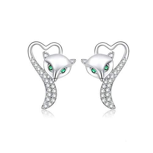 PAHALA 925 Sterling Silver Fox Animal Stud With Crystals Stud Earrings