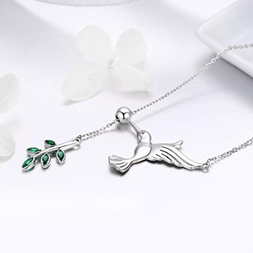 PAHALA 925 Sterling Silver Bird Tree Leaf with Crystals Clear CZ Pendant Necklace